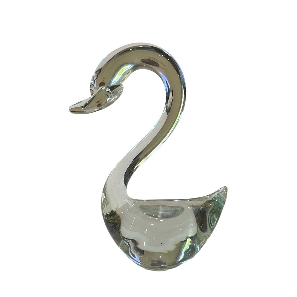 Clear Art Glass Swan Paperweight figurine 5.25" Tall